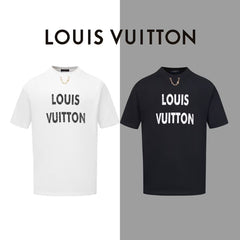 L's worn-out letter necklace round neck short sleeve