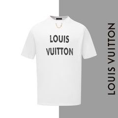 L's worn-out letter necklace round neck short sleeve