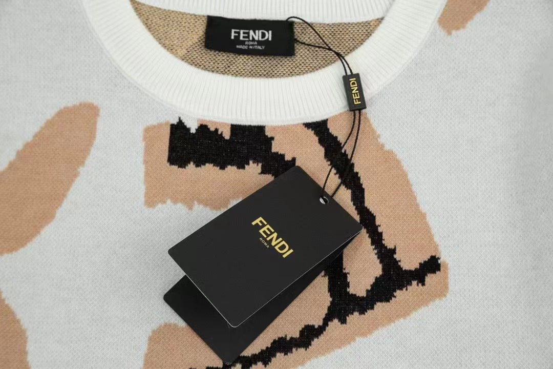 Yellow Print F Letter Knitted Sweater